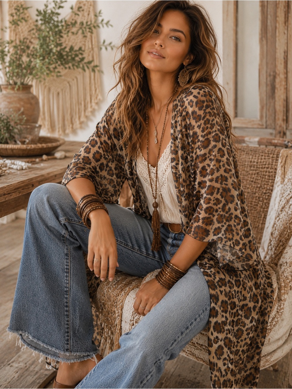Lovely J Animal Print kimono - Beige and Black